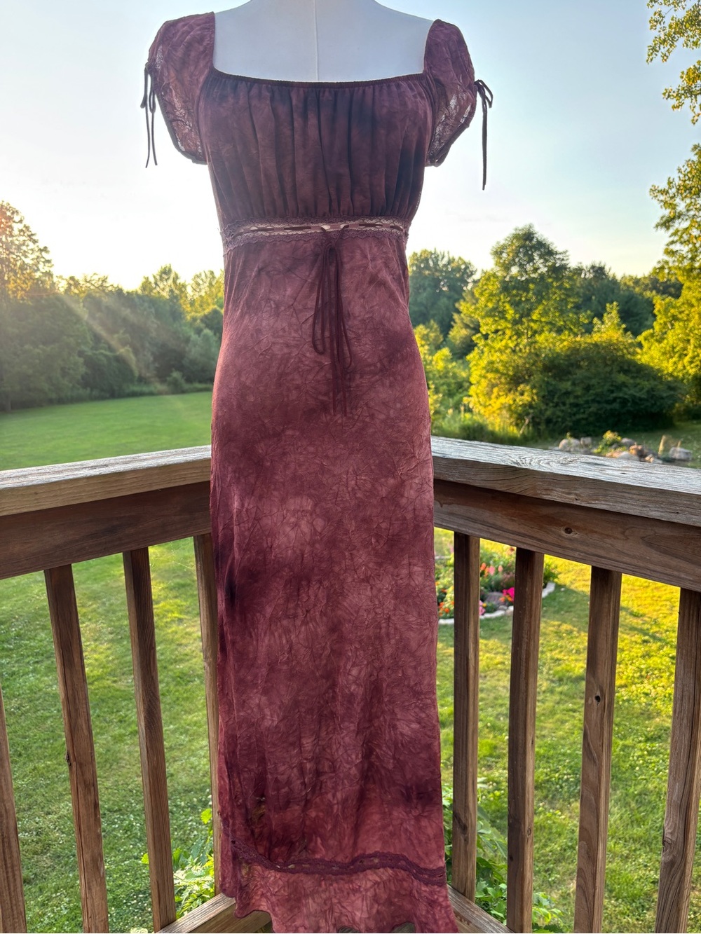 VTG Y2K Blu Heaven Maroon Milkmaid Maxi Dress - Whimsigoth Empire Waist - Size S